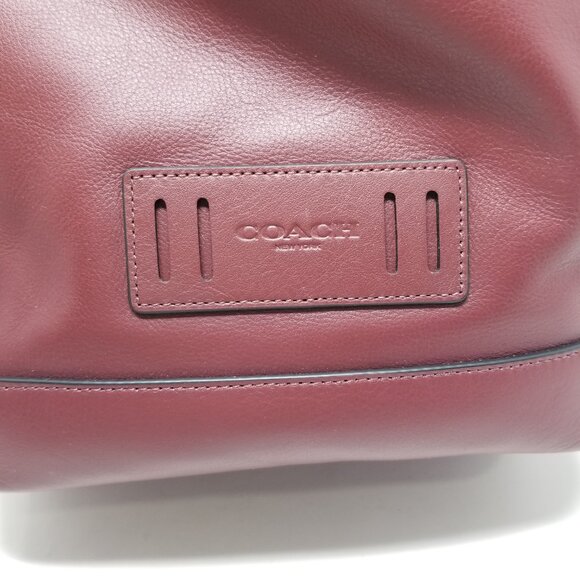 COACH Men's Burgundy Red & Black Leather Metal Buckle Drawstring Laptop Backpack - Picture 8 of 16